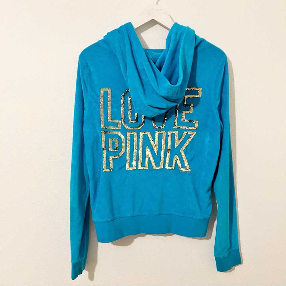 Victoria Secret Blue Beach Terry Cover Up SEQUIN JACKET HOODIE Large L
